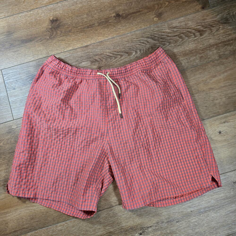 Vintage Bills Khakis Swim Trunks Mens L Red Check USA Preppy 7 Inseam Nylon